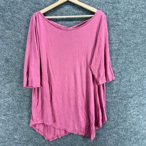 Terra & Sky Blouse Women 1X Plus Pink 3/4 Sleeve Round Neck Rayon Pullover
